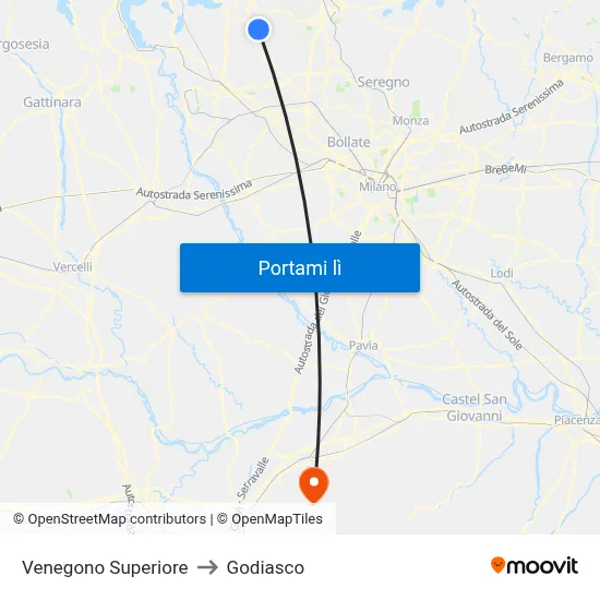 Venegono Superiore to Godiasco map