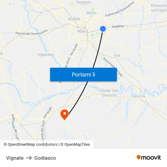 Vignate to Godiasco map