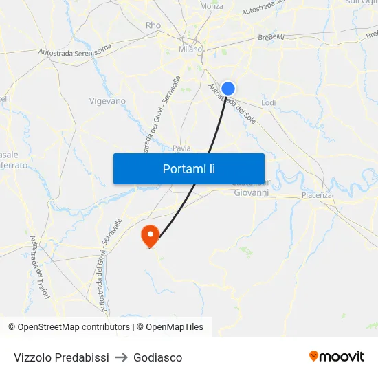 Vizzolo Predabissi to Godiasco map