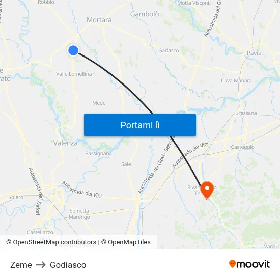 Zeme to Godiasco map