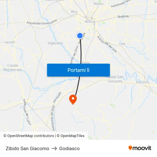 Zibido San Giacomo to Godiasco map