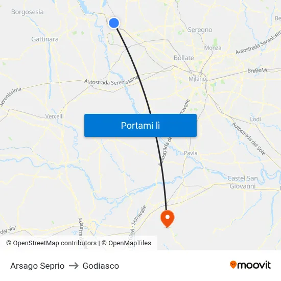 Arsago Seprio to Godiasco map