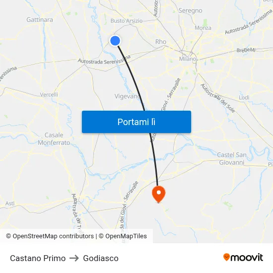 Castano Primo to Godiasco map