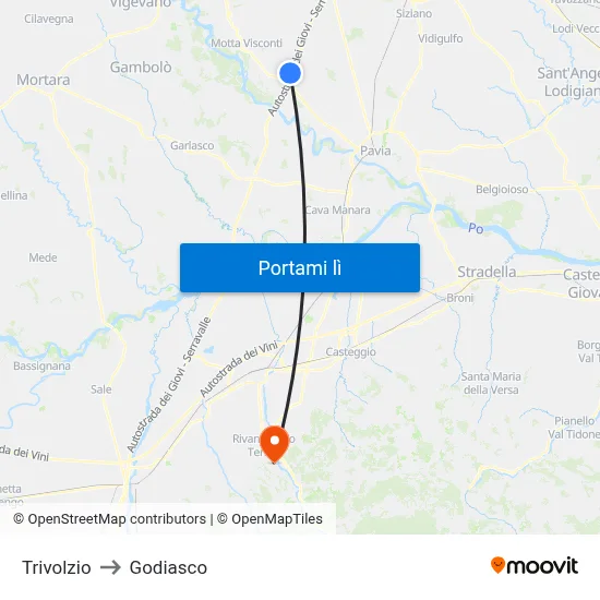 Trivolzio to Godiasco map
