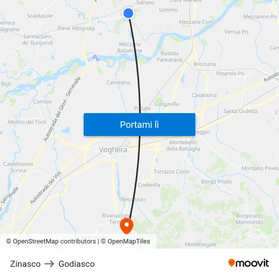 Zinasco to Godiasco map