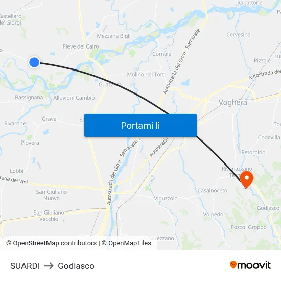 SUARDI to Godiasco map
