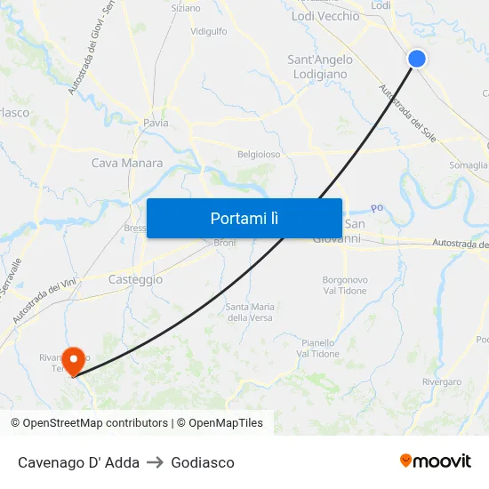 Cavenago D' Adda to Godiasco map