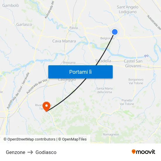 Genzone to Godiasco map
