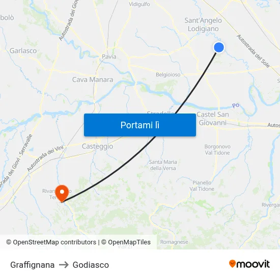 Graffignana to Godiasco map