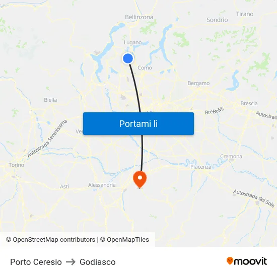 Porto Ceresio to Godiasco map