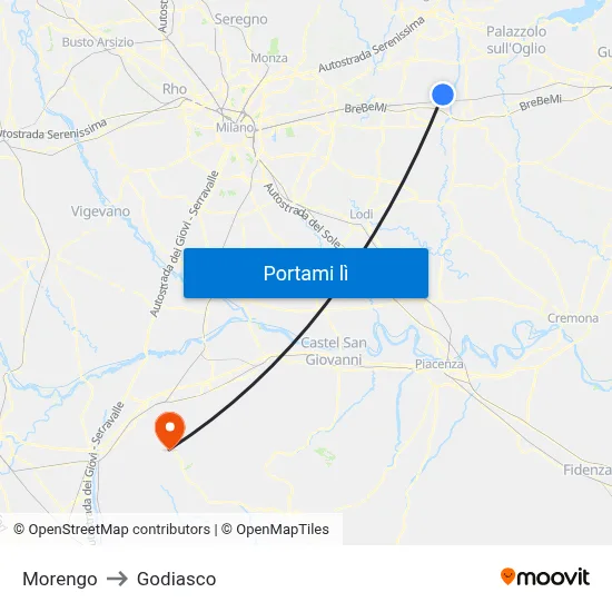 Morengo to Godiasco map