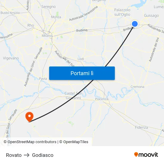 Rovato to Godiasco map