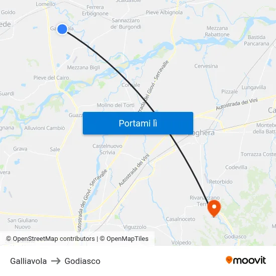 Galliavola to Godiasco map