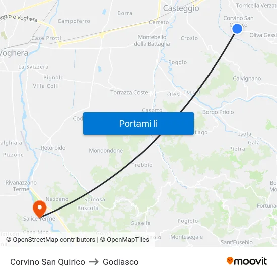 Corvino San Quirico to Godiasco map