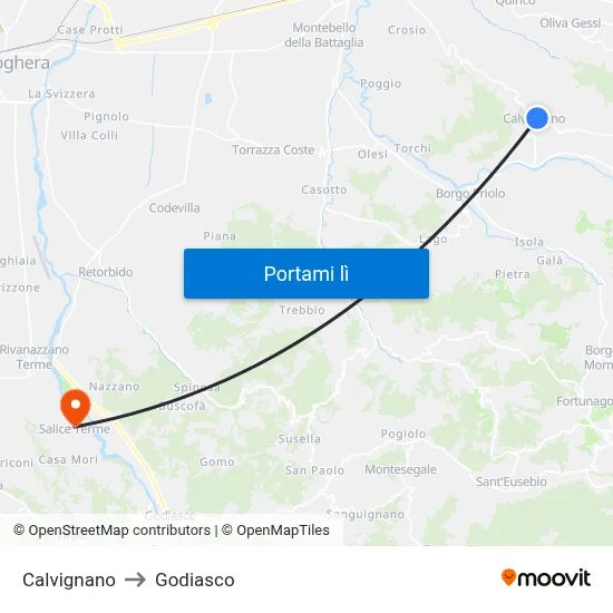Calvignano to Godiasco map