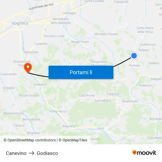 Canevino to Godiasco map