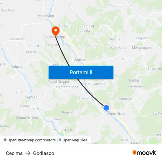 Cecima to Godiasco map