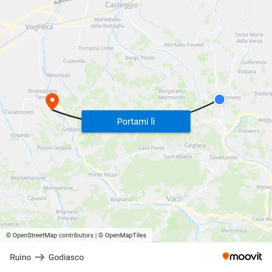 Ruino to Godiasco map