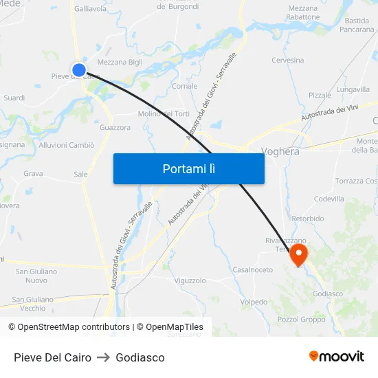 Pieve Del Cairo to Godiasco map