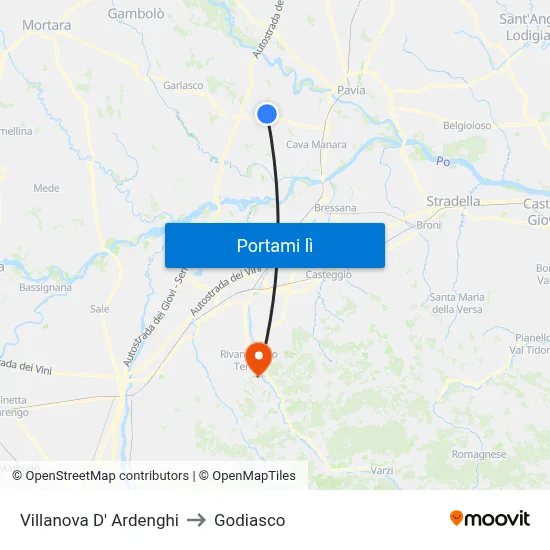 Villanova D' Ardenghi to Godiasco map