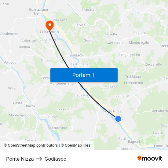 Ponte Nizza to Godiasco map