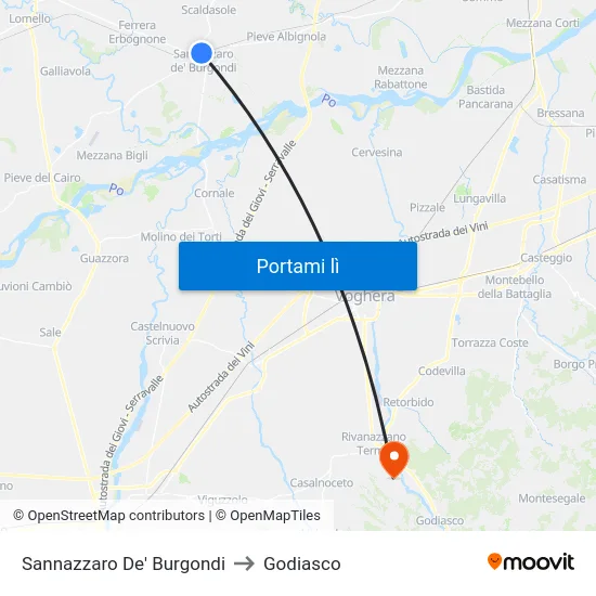 Sannazzaro De' Burgondi to Godiasco map