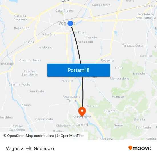 Voghera to Godiasco map