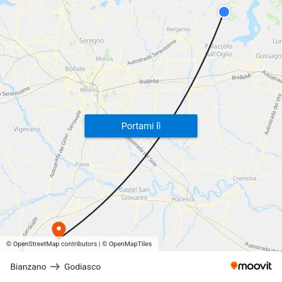 Bianzano to Godiasco map