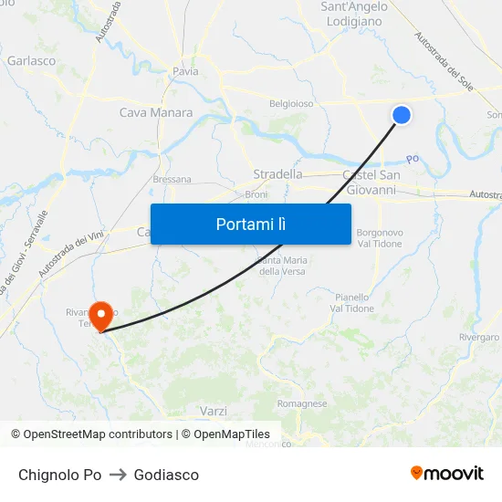 Chignolo Po to Godiasco map