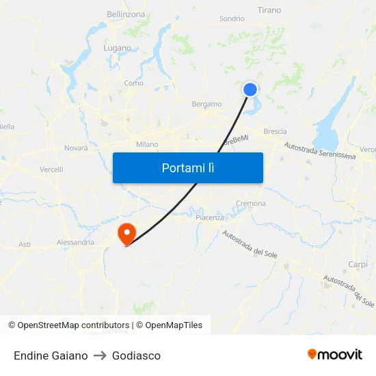 Endine Gaiano to Godiasco map