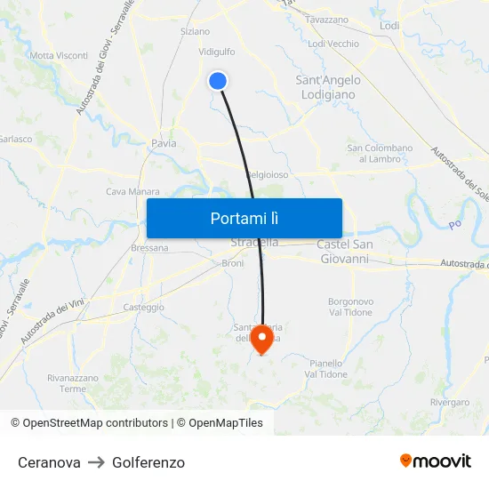 Ceranova to Golferenzo map
