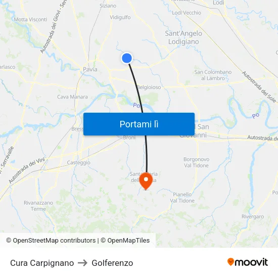 Cura Carpignano to Golferenzo map