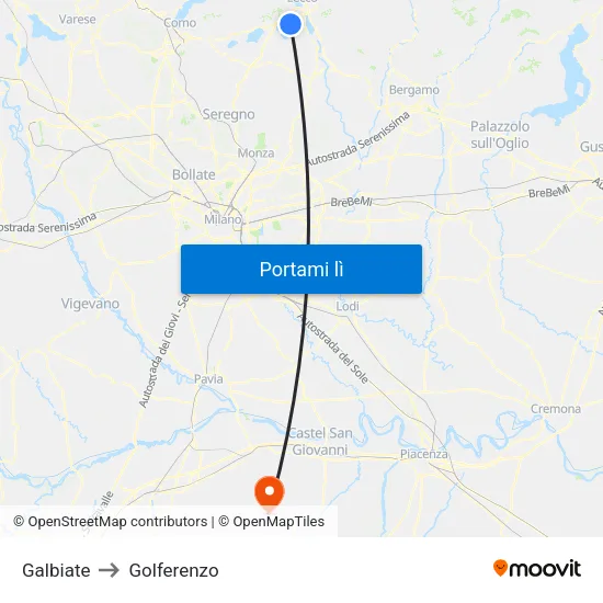 Galbiate to Golferenzo map