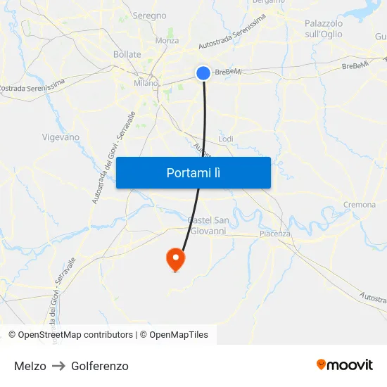 Melzo to Golferenzo map