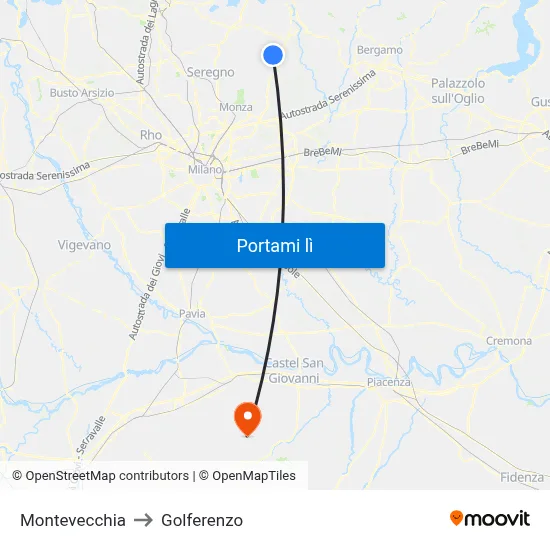 Montevecchia to Golferenzo map