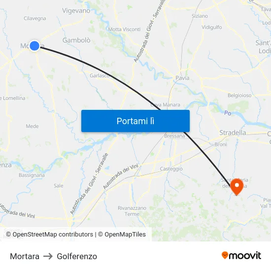 Mortara to Golferenzo map