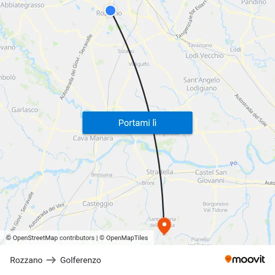 Rozzano to Golferenzo map