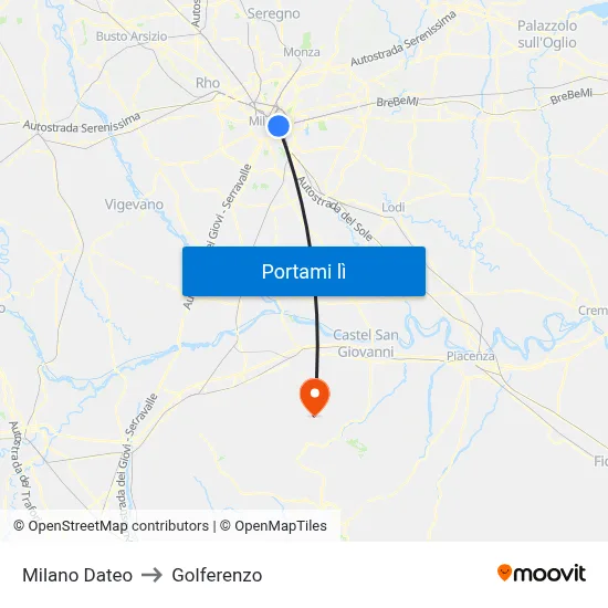 Milano Dateo to Golferenzo map