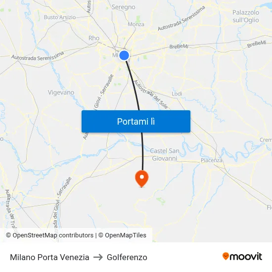 Milano Porta Venezia to Golferenzo map