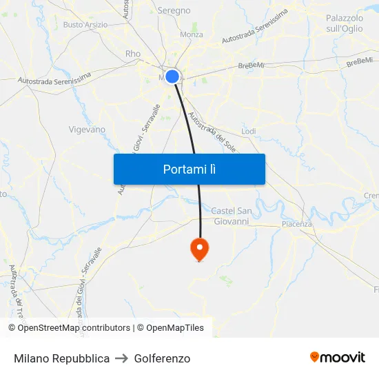 Milano Repubblica to Golferenzo map