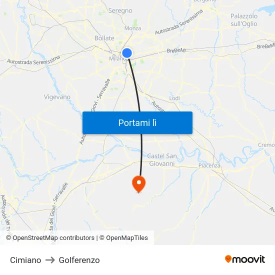 Cimiano to Golferenzo map
