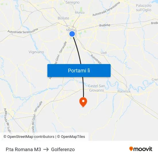 P.ta Romana M3 to Golferenzo map