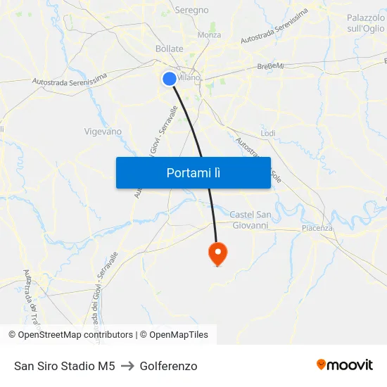San Siro Stadio M5 to Golferenzo map