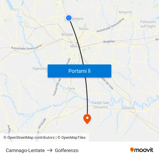 Camnago-Lentate to Golferenzo map