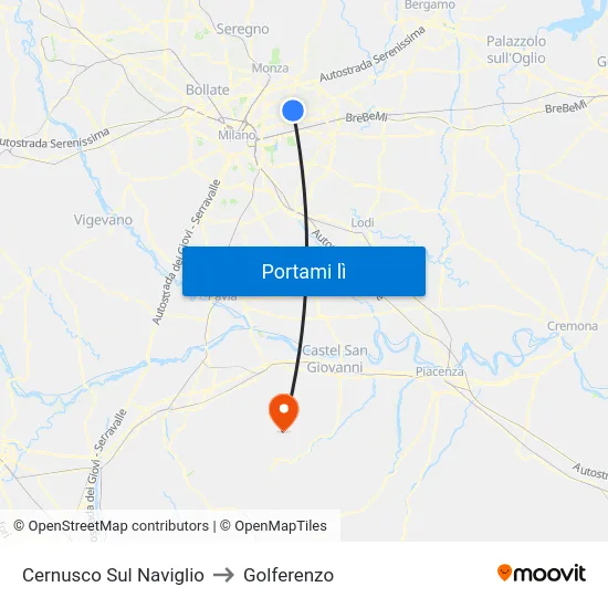 Cernusco Sul Naviglio to Golferenzo map