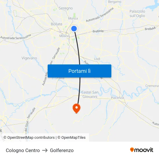 Cologno Centro to Golferenzo map