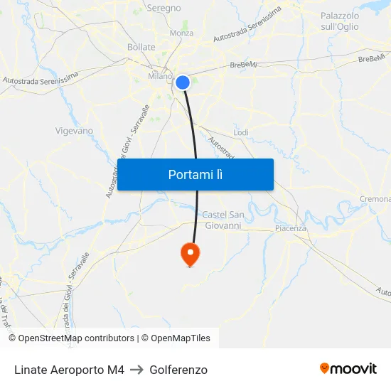 Linate Aeroporto M4 to Golferenzo map
