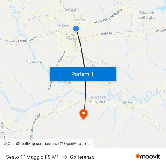 Sesto 1° Maggio FS M1 to Golferenzo map