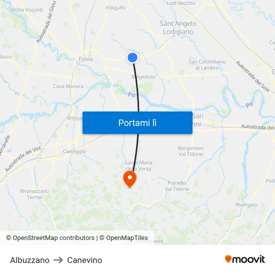 Albuzzano to Canevino map