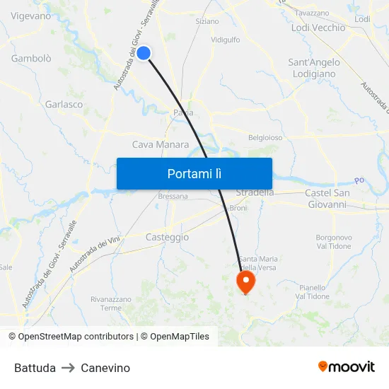 Battuda to Canevino map